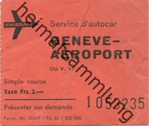 Schweiz - Geneve Aeroport - Service d autocar - Flughafenzubringer-Ticket