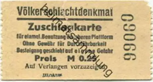 Deutschland - Völkerschlachtdenkmal - Eintrittskarte Zuschlagskarte