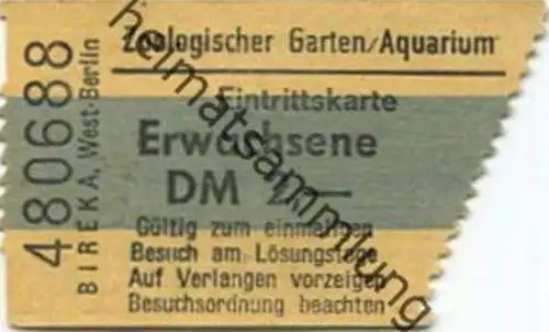 Deutschland - Berlin - Zoologischer Garten/Aquarium - Eintrittskarte Erwachsene