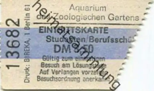 Deutschland - Berlin - Aquarium des Zoologischen Gartens - Eintrittskarte - Studierende