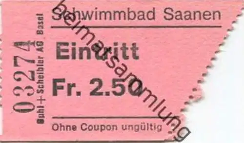 Schweiz - Saanen - Schwimmbad - Eintrittskarte