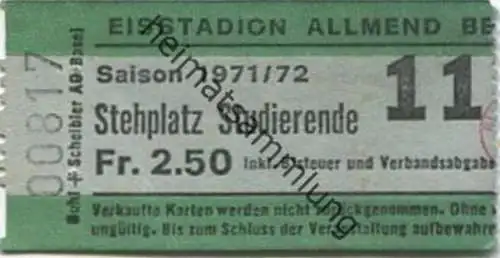 Schweiz - Eisstadion Allmend Bern - Saison 1971/72 Stehplatz Studierende