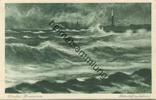 Warnemünde - Fährschiff ausfahrend - signiert W.D. 1913 - Verlag Hermann Bechlin Warnemünde
