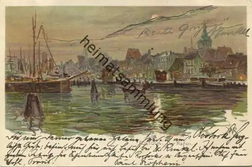 Rostock - Der Hafen - Künstlerkarte gel. 1904