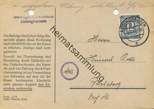 Lüdinghausen - Beitragsrechnung der Innungskrankenkasse der Kreishandwerkerschaft - Beleg ist gelocht gel. 1946
