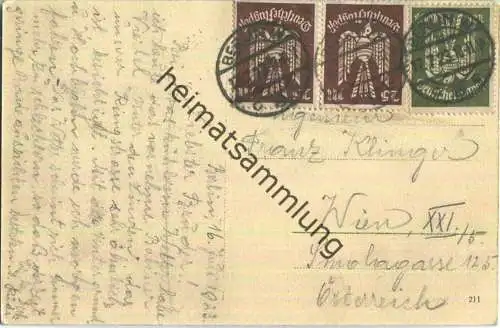 Holztaube Paar 25 Pfg. und 1 Mark auf AK nach Österreich - gelaufen 17.07.1923