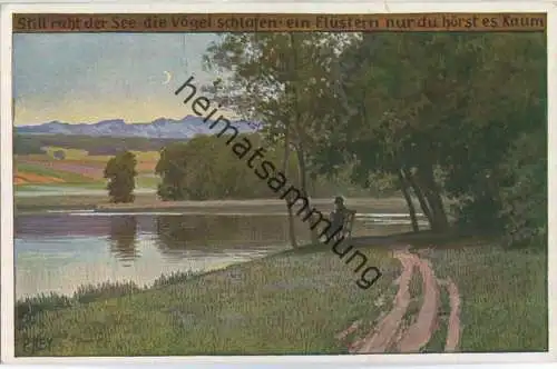 Paul Hey - Volksliederkarte Nr. 76 - Still ruht der See - Künstlerkarte 20er Jahre