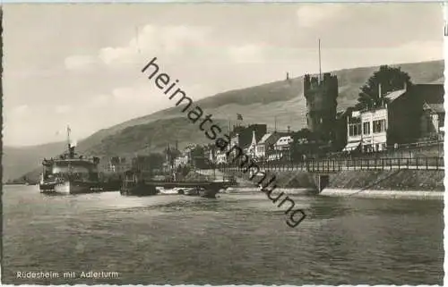 Rüdesheim - Fahrgastschiff - Adlerturm -  Foto-Ansichtskarte - Verlag Hoursch & Bechstedt Köln