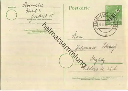 Postkarte Berlin P 1 c - gelaufen am 07.03. 1949 von Berlin-Charlottenburg nach Berlin-Steglitz