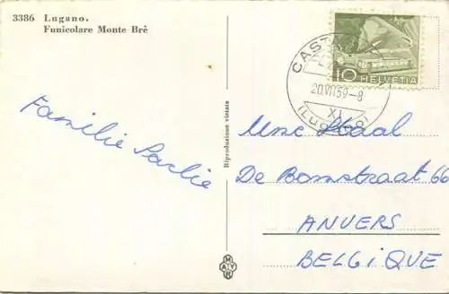 Lugano - Funicolare Monte Bre - Foto-AK gel. 1959