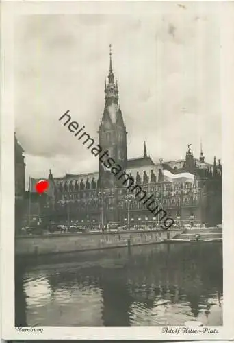 Hamburg - Adolf Hitler-Platz - Rathausmarkt im Flaggenschmuck - Foto-AK Grossformat