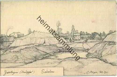 Sokolov - Deutsches Zeltlager - Künstlerkarte signiert E. Berger Febr. 1915