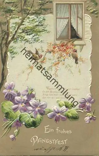 Pfingsten - Vögelchen - Blumen - Prägedruck gel. 1907
