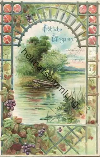 Pfingsten - Idyllische Flusslandschaft - Prägedruck gel. 1906