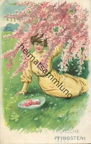 Pfingsten - Frau im Gras gel. 1910