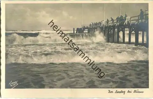 Cranz - Seesteg bei Sturm - Foto-Ansichtskarte - Verlag Fritz Krauskopf Königsberg