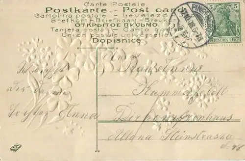Geburtstag - Klee - Vergissmeinnicht - Prägedruck gel. 1908