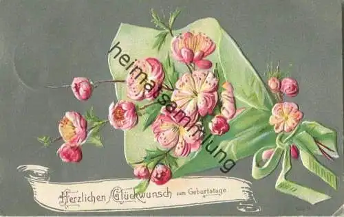 Geburtstag - Blumen - Prägedruck gel. 1908