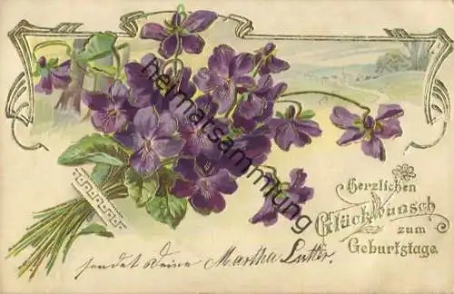 Geburtstag - Veilchen - Prägedruck gel. 1906