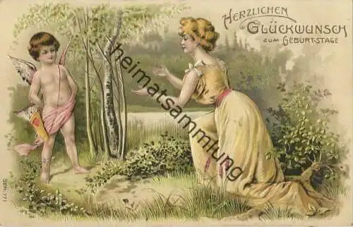 Geburtstag - Engelchen - Amor - Prägedruck gel. 1909