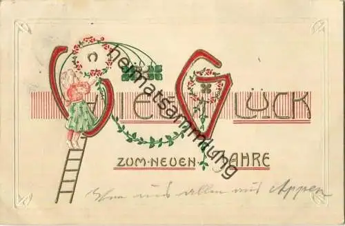 Neujahr - Viel Glück - Prägedruck gel. 1912