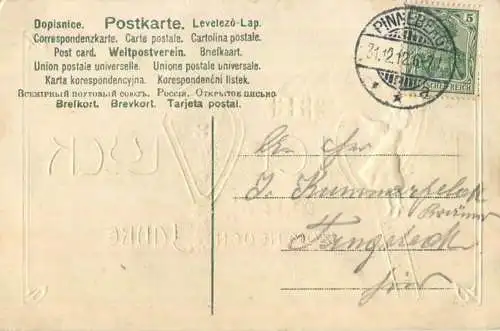 Neujahr - Viel Glück - Prägedruck gel. 1912