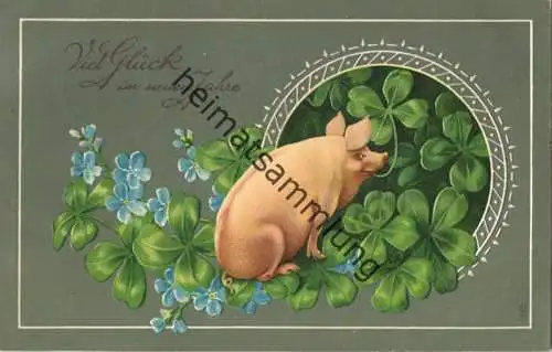 Neujahr - Klee - Schwein - Prägedruck gel. 1913