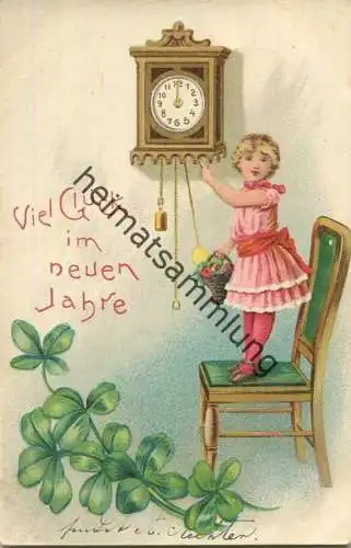 Neujahr - Mädchen - Uhr - Klee gel. 1905