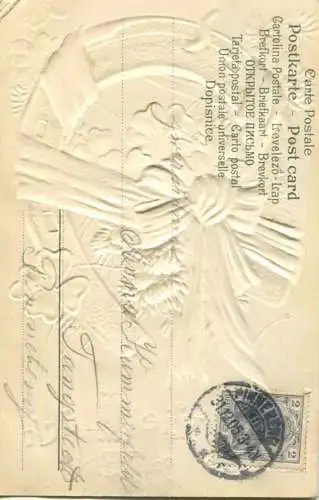 Neujahr - Hufeisen - Klee - Prägedruck gel. 1905