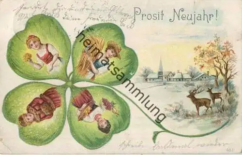 Neujahr - Kleeblatt mit den vier Jahreszeiten - gel. 1906