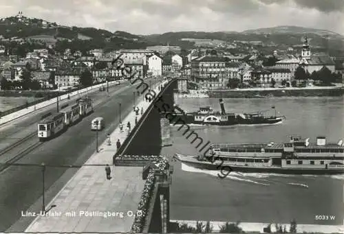 Linz-Urfahr mit Pöstlingberg - Dampfer Stadt Passau und Monavlje - Foto-AK Grossformat