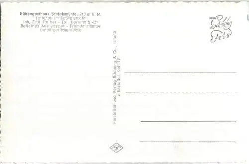 Höhengasthaus Teufelsmühle Loffenau - Inhaber Emil Treiber - Verlag Schöning & Co. Lübeck