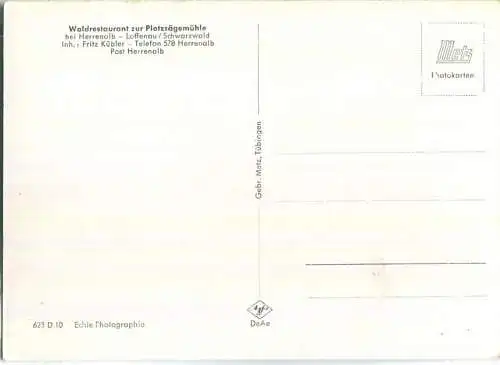 Waldrestaurant zur Plotzsägemühle - Loffenau - Inhaber Fritz Kübler - Foto-Ansichtskarte - Verlag Gebr. Metz Tübingen