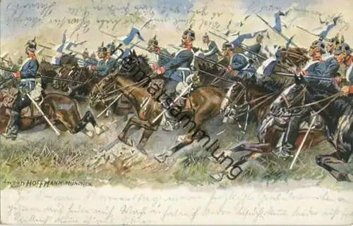 Kavallerie - signiert Anton Hoffmann München - Briefmarke entfernt ge. 1907