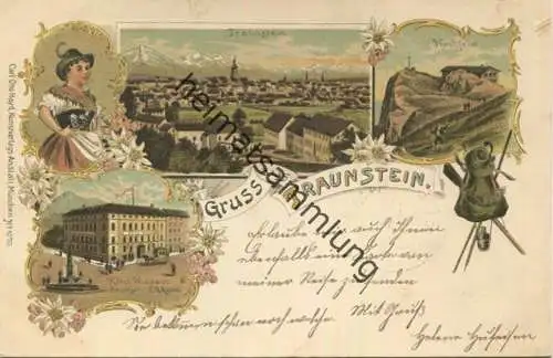 Traunstein - Hotel Wispaur Besitzer J. G. Reindl - Hochfelln - Verlag Carl Otto Hayd München gel. 1898