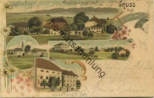 Taching - Kirche - Hofmühle - Pfarrhof - Posthilfstelle Untertaching Taxe Waging - Verlag Ottmar Zieher München gel. 190