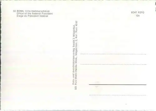 Bonn - Villa Hammerschmidt - Sitz des Bundespräsidenten - Verlag Ewald J. Wagenhut Porz-Wahn-Heide