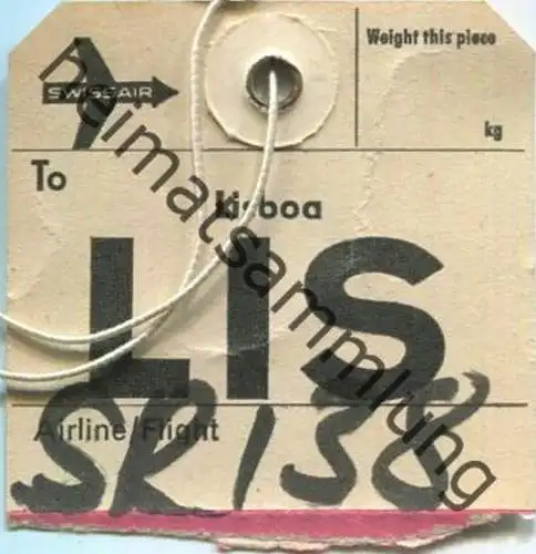 Baggage strap tag - Gepäckanhänger - Swissair Terminus Zürich-Hauptbahnhof - Lisboa