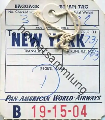 Baggage strap tag - Gepäckanhänger - PAA Pan American World Airways