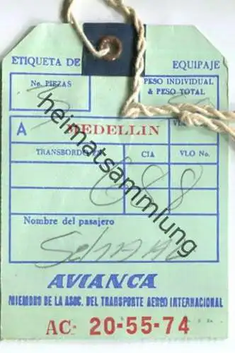 Baggage strap tag - Gepäckanhänger - Avianca Bogota Medellin