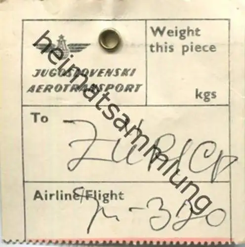 Baggage strap tag - Gepäckanhänger - Jugoslovenski Aerotransport
