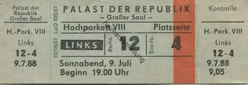 Deutschland - Berlin Palast der Republik - Grosser Saal - Hochparkett - Eintrittskarte 1988
