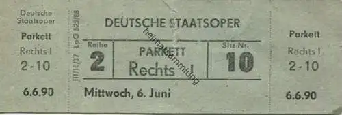 Deutschland - Berlin - Deutsche Staatsoper - Eintrittskarte 1990