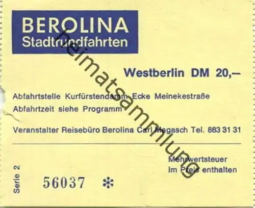 Deutschland - Berlin - Berolina Stadtrundfahrten - Reisebüro Carl Magasch - Fahrkarte Westberlin