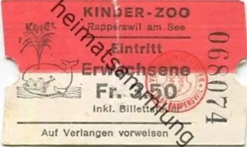 Schweiz - Kinder-Zoo Rapperswil am See - Eintrittskarte Erwachsene