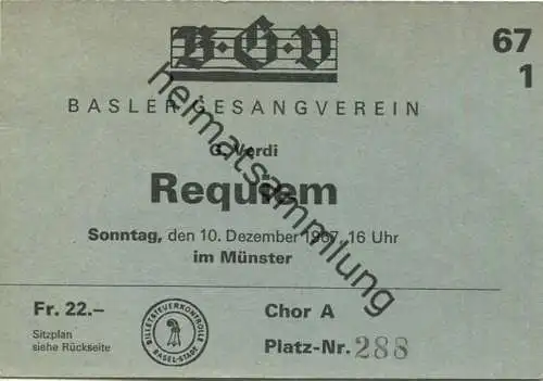 Schweiz - Basler Gesangverein - G. Verdi - Requiem - im Münster 1967