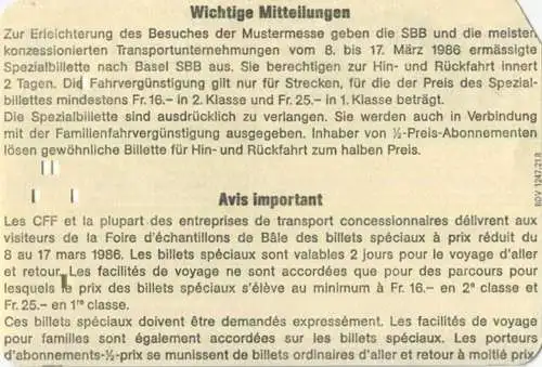 Schweiz - Schweizer Mustermesse Basel - Gutschein für eine Einkäuferkarte 1986