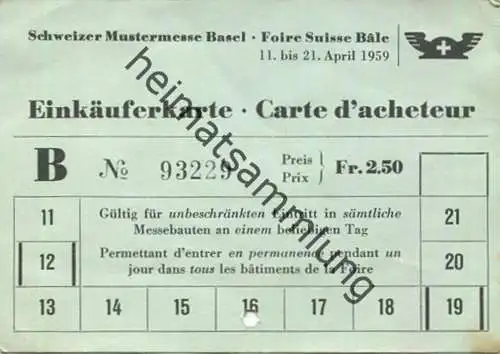 Schweiz - Schweizer Mustermesse Basel - Einkäuferkarte 1959