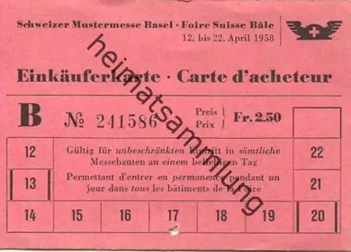 Schweiz - Schweizer Mustermesse Basel - Einkäuferkarte 1958