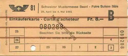 Schweiz - Schweizer Mustermesse Basel - Einkäuferkarte 1981